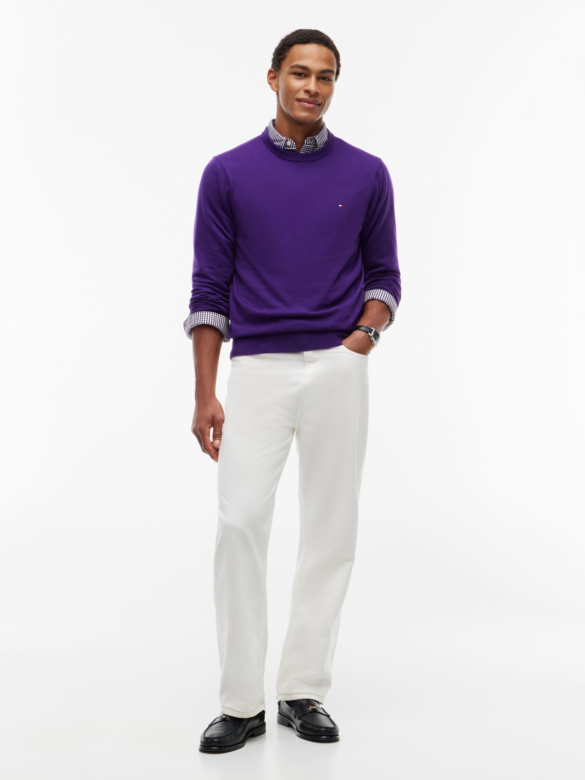 Crew Neck Jumper With Cashmere — Purple