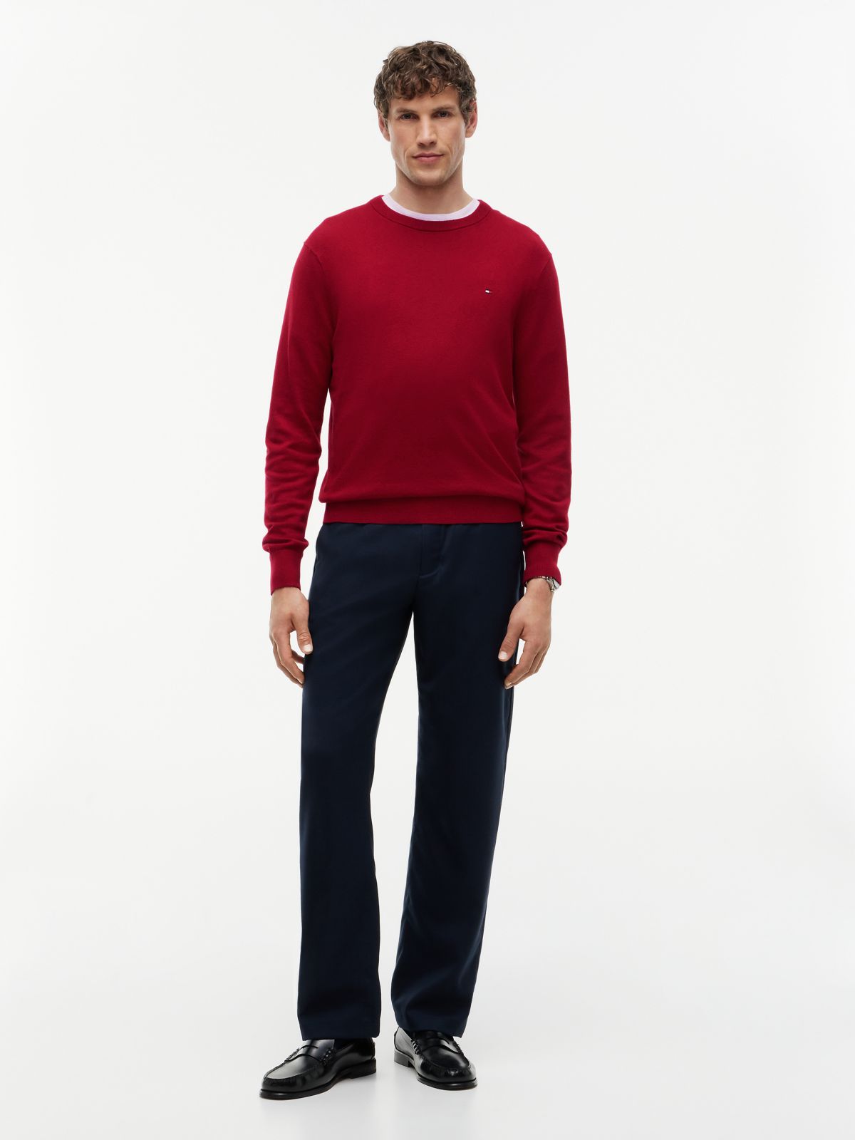 Crew Neck Jumper With Cashmere — Red