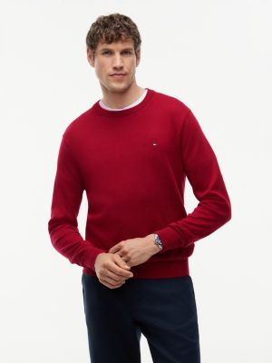 red crew neck jumper with cashmere for men tommy hilfiger