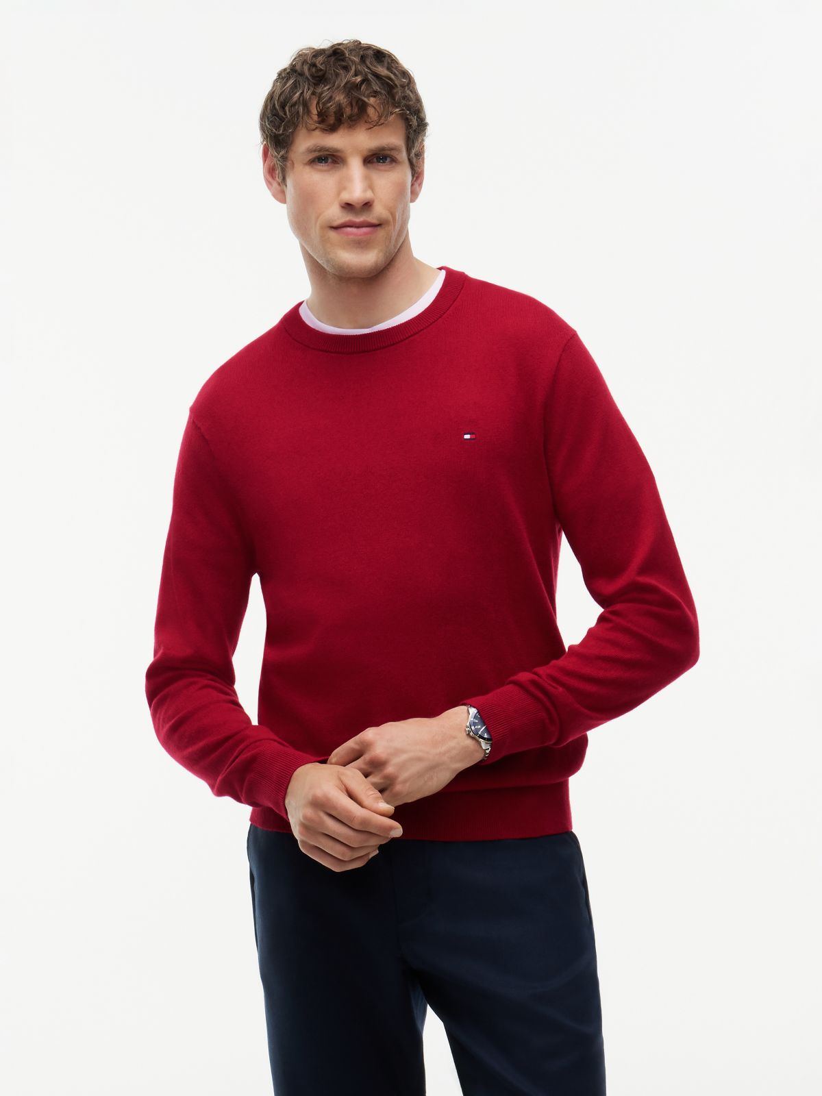 Crew Neck Jumper With Cashmere — Red