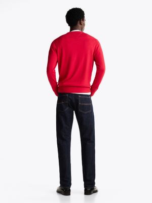 red crew neck jumper with cashmere for men tommy hilfiger