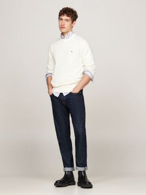 white crew neck jumper with cashmere for men tommy hilfiger