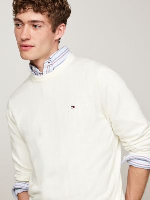 Crew Neck Jumper with Cashmere White Tommy Hilfiger