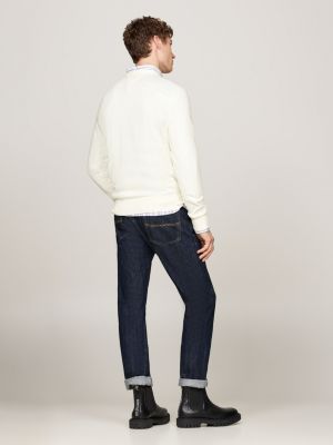 white crew neck jumper with cashmere for men tommy hilfiger