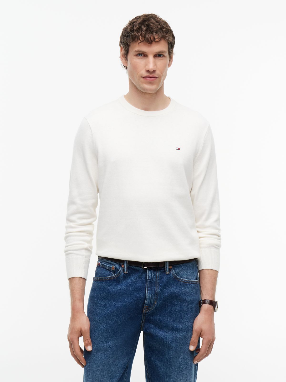 Crew Neck Jumper With Cashmere — Yellow