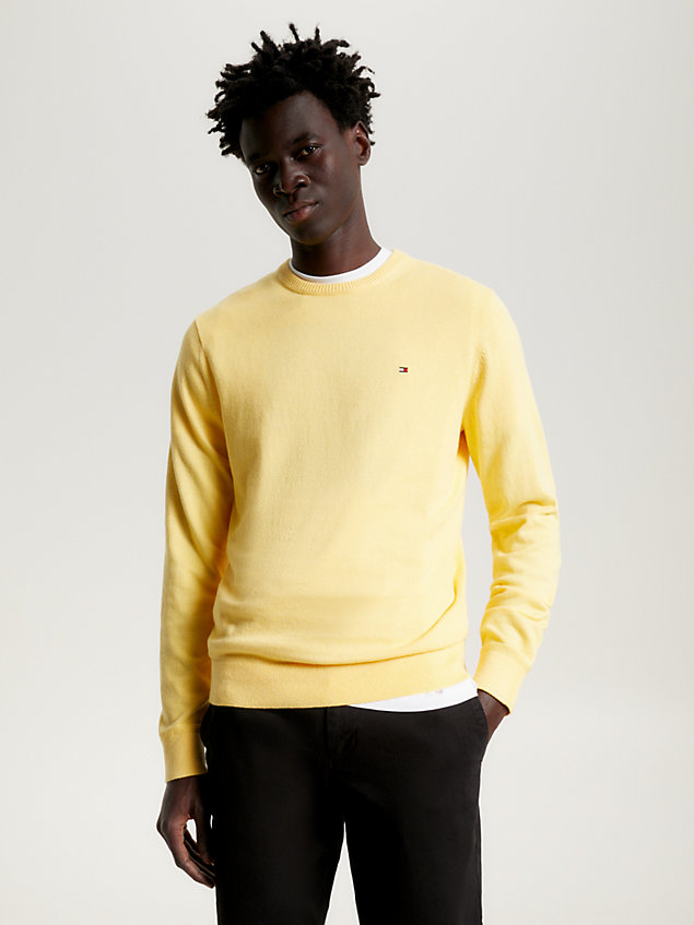 pull standard en maille chinée yellow pour hommes tommy hilfiger