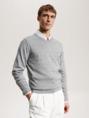 Pull col V Tommy Hilfiger basique bleu marine pour homme - Toujours