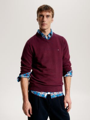 Pull col V Tommy Hilfiger basique bleu marine pour homme - Toujours