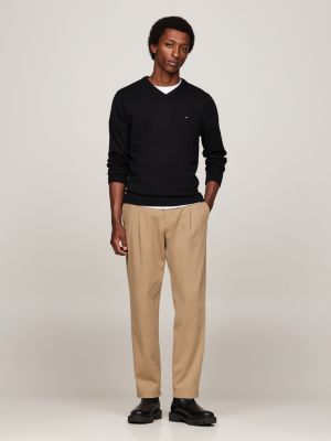 black v-neck jumper with cashmere for men tommy hilfiger