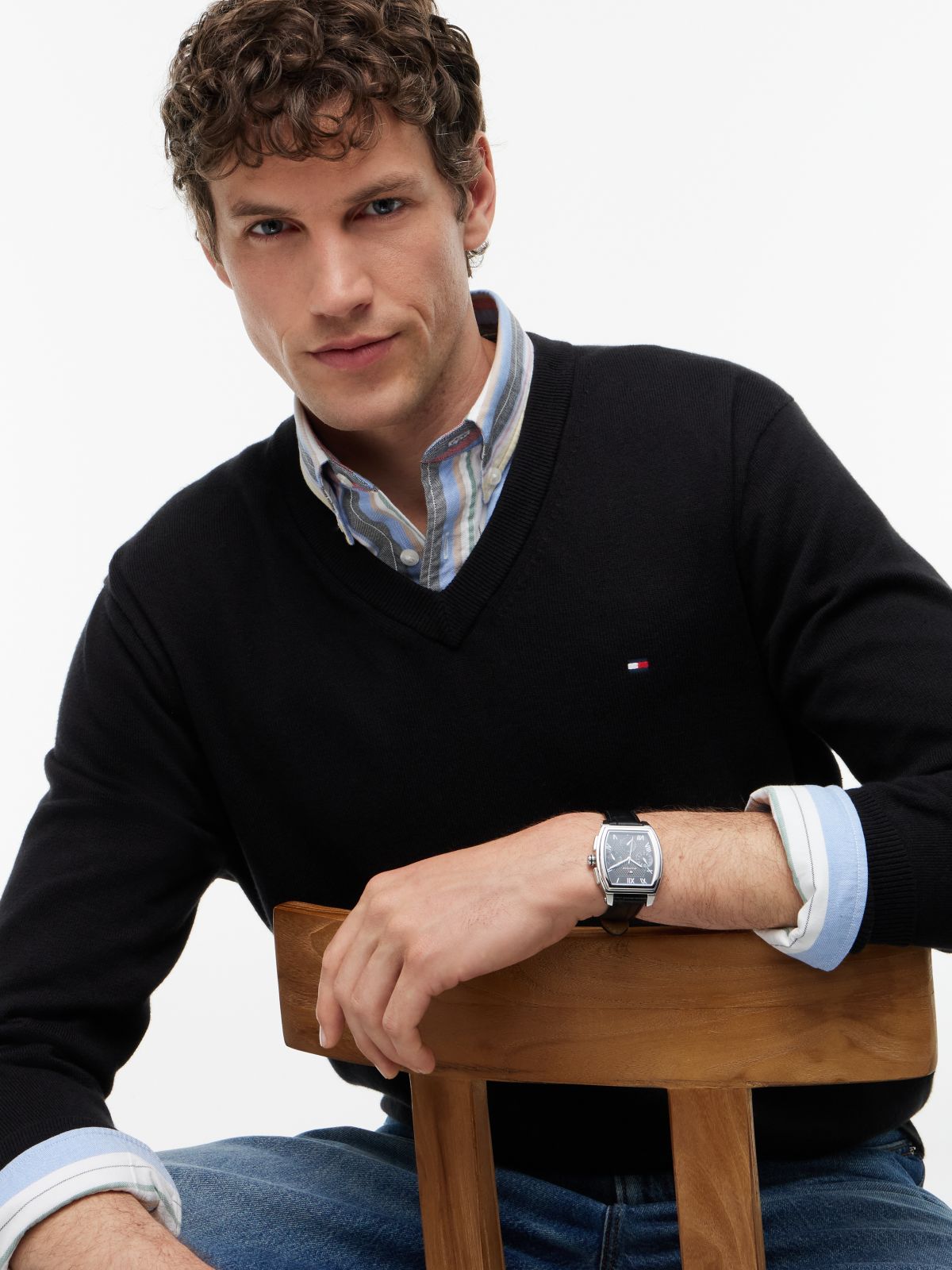 V-Neck Jumper With Cashmere — Black