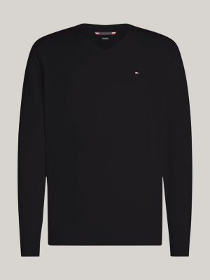 black v-neck jumper with cashmere for men tommy hilfiger