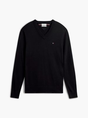 black v-neck jumper with cashmere for men tommy hilfiger
