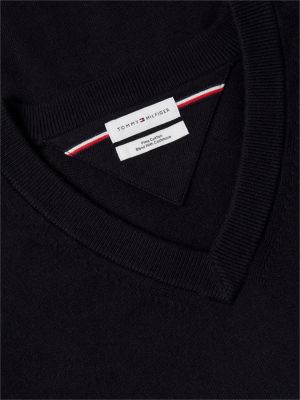 black v-neck jumper with cashmere for men tommy hilfiger