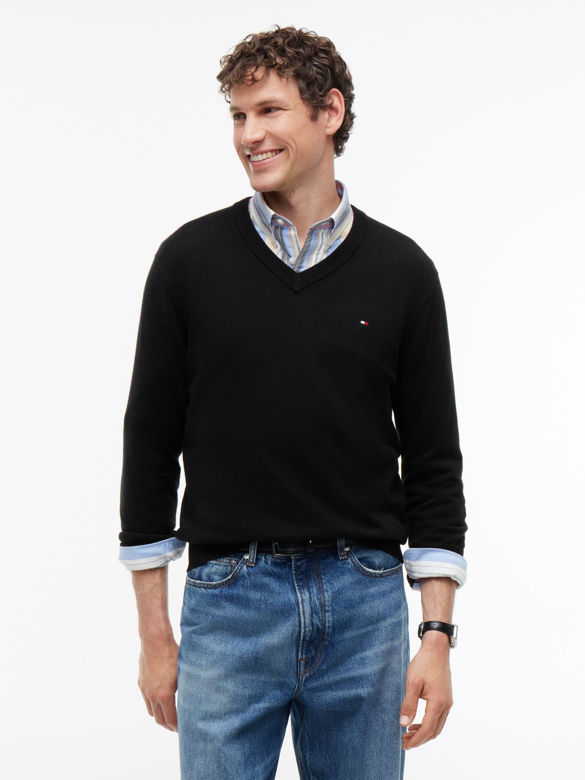 V-Neck Jumper With Cashmere — Black
