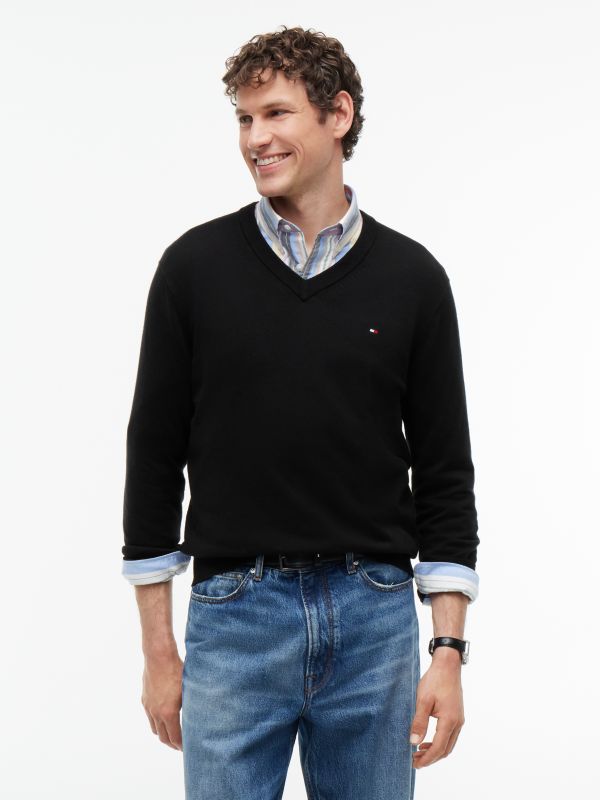 V-Neck Jumper With Cashmere — Black