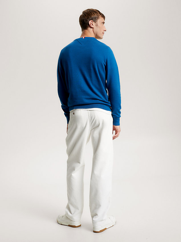 blue v-neck regular fit jumper for men tommy hilfiger