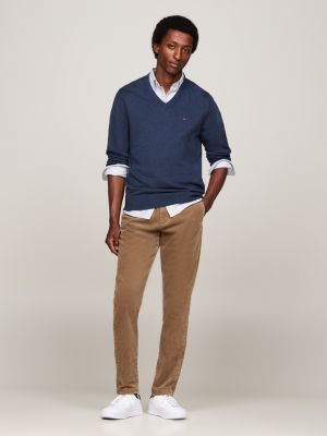 blue v-neck jumper with cashmere for men tommy hilfiger