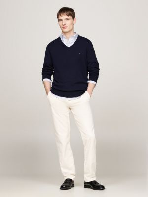 blue v-neck jumper with cashmere for men tommy hilfiger