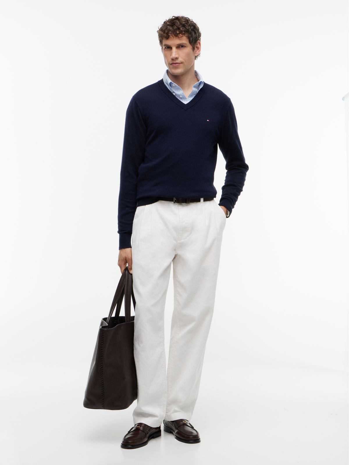 V-Neck Jumper With Cashmere — Blue