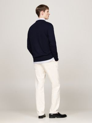 blue v-neck jumper with cashmere for men tommy hilfiger