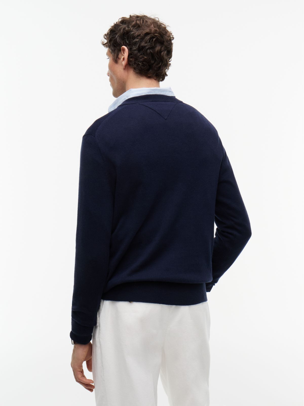 V-Neck Jumper With Cashmere — Blue