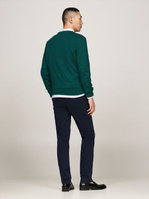 green v-neck jumper with cashmere for men tommy hilfiger