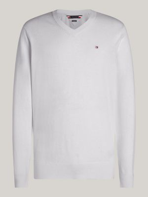 grey v-neck jumper with cashmere for men tommy hilfiger