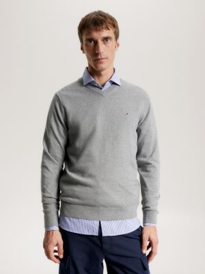 Pull col V Tommy Hilfiger Dénim Original gris pour homme - Toujour