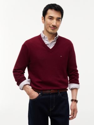 purple v-neck jumper with cashmere for men tommy hilfiger