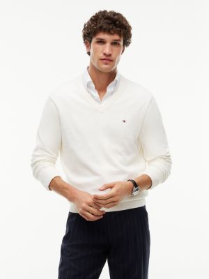 yellow v-neck jumper with cashmere for men tommy hilfiger