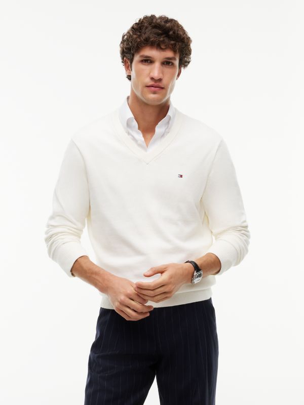 V-Neck Jumper With Cashmere — Yellow
