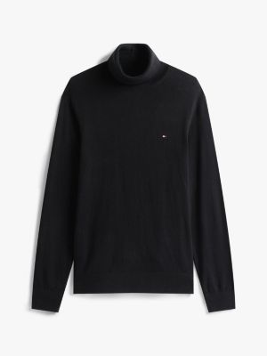 black roll neck jumper with cashmere for men tommy hilfiger