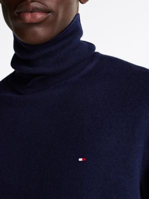 pull avec cachemire à col roulé bleu pour hommes tommy hilfiger