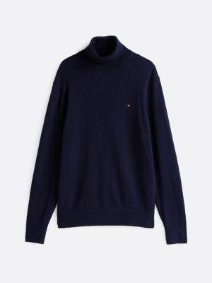 pull avec cachemire à col roulé bleu pour hommes tommy hilfiger