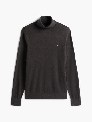 grey roll neck jumper with cashmere for men tommy hilfiger