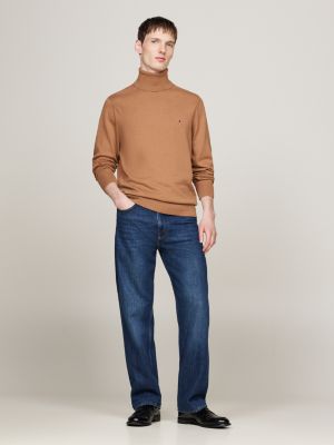 brown roll neck jumper with cashmere for men tommy hilfiger