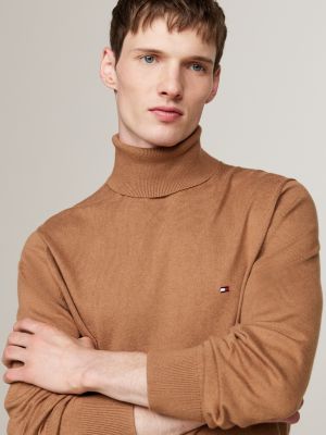 brown roll neck jumper with cashmere for men tommy hilfiger