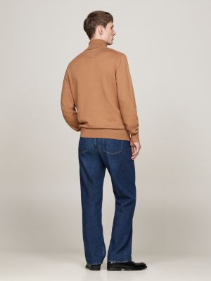 brown roll neck jumper with cashmere for men tommy hilfiger