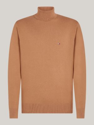 brown roll neck jumper with cashmere for men tommy hilfiger