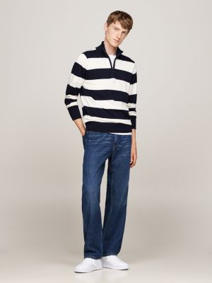 pullover a lupetto con mezza zip e cashmere blu da uomini tommy hilfiger