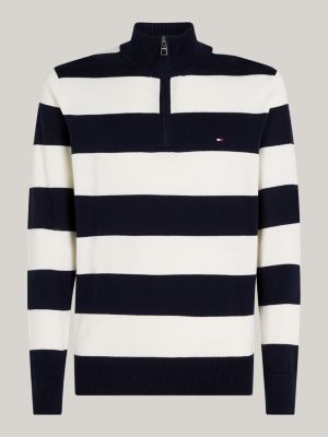 pullover a lupetto con mezza zip e cashmere blu da uomini tommy hilfiger