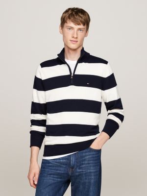 pullover a lupetto con mezza zip e cashmere blu da uomini tommy hilfiger