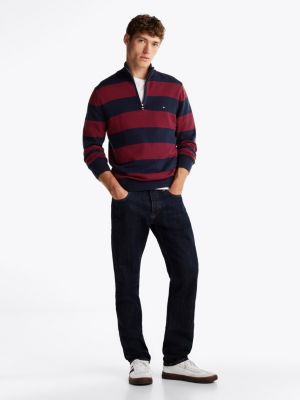 pullover a lupetto con mezza zip e cashmere rosso da uomini tommy hilfiger