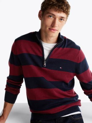 pullover a lupetto con mezza zip e cashmere rosso da uomini tommy hilfiger