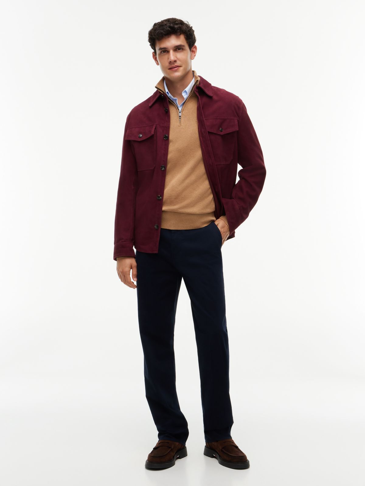 Mock Neck Quarter-Zip Jumper With Cashmere — Beige