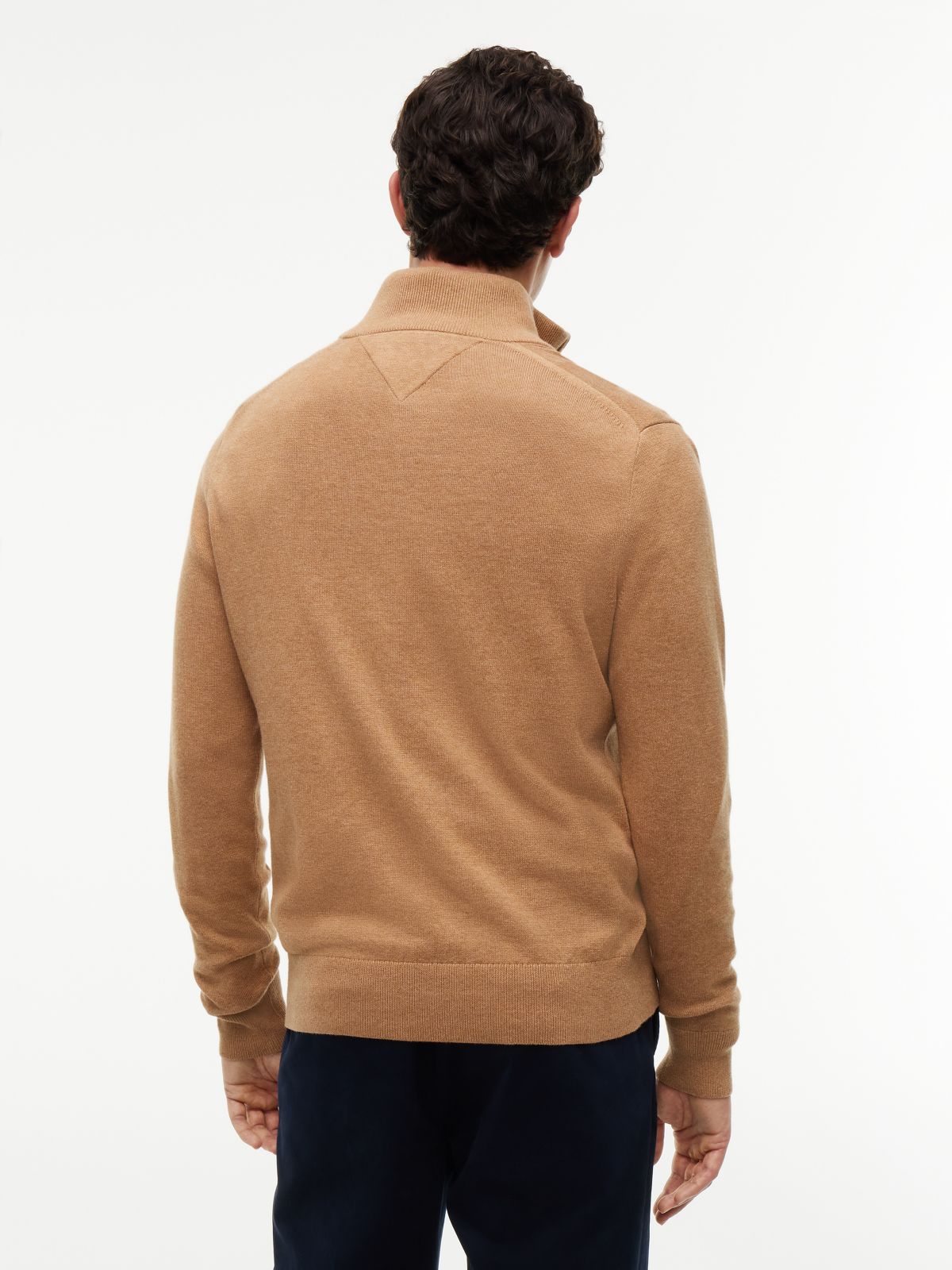 Mock Neck Quarter-Zip Jumper With Cashmere — Beige