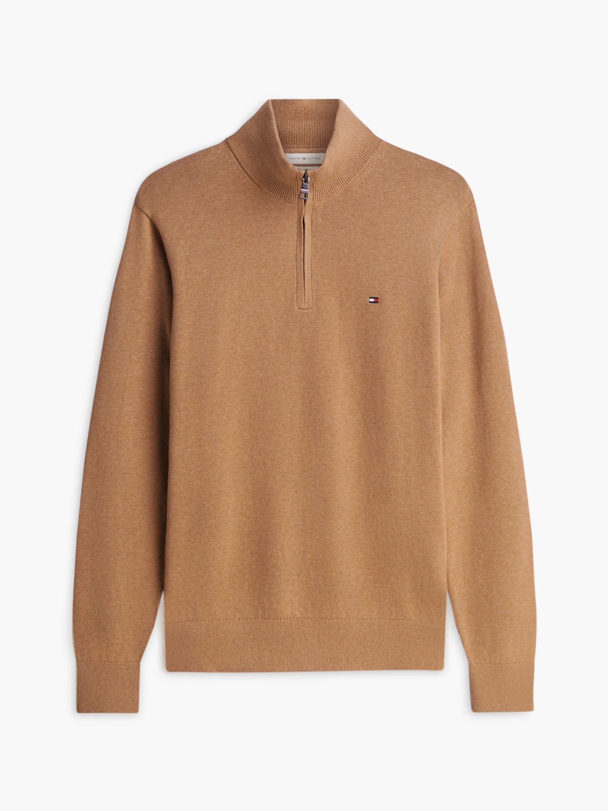Mock Neck Quarter-Zip Jumper With Cashmere — Beige