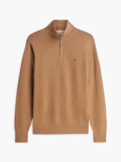 Mock Neck Quarter-Zip Jumper With Cashmere — Beige 5