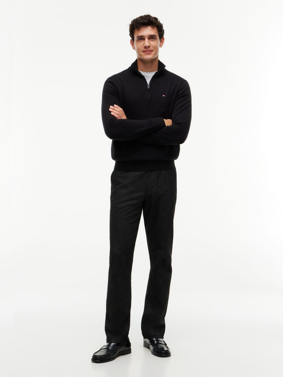 Mock Neck Quarter-Zip Jumper With Cashmere — Black