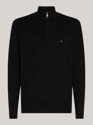 black half-zip mock jumper with cashmere for men tommy hilfiger